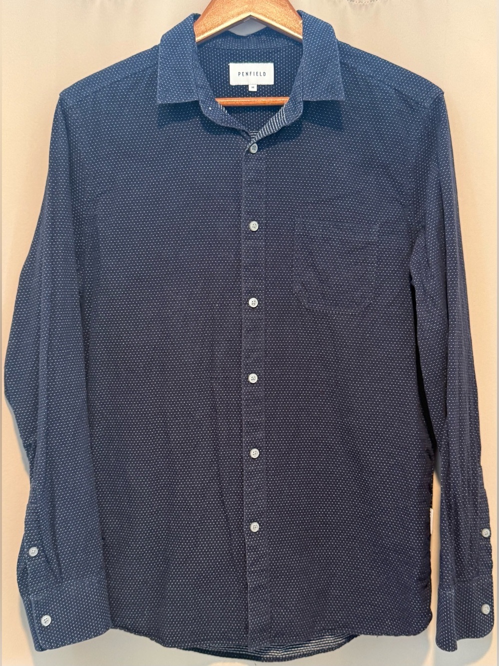 Penfield Lemoore Shirt Mens Medium Navy White Dot Button Down Cotton Gorpcore